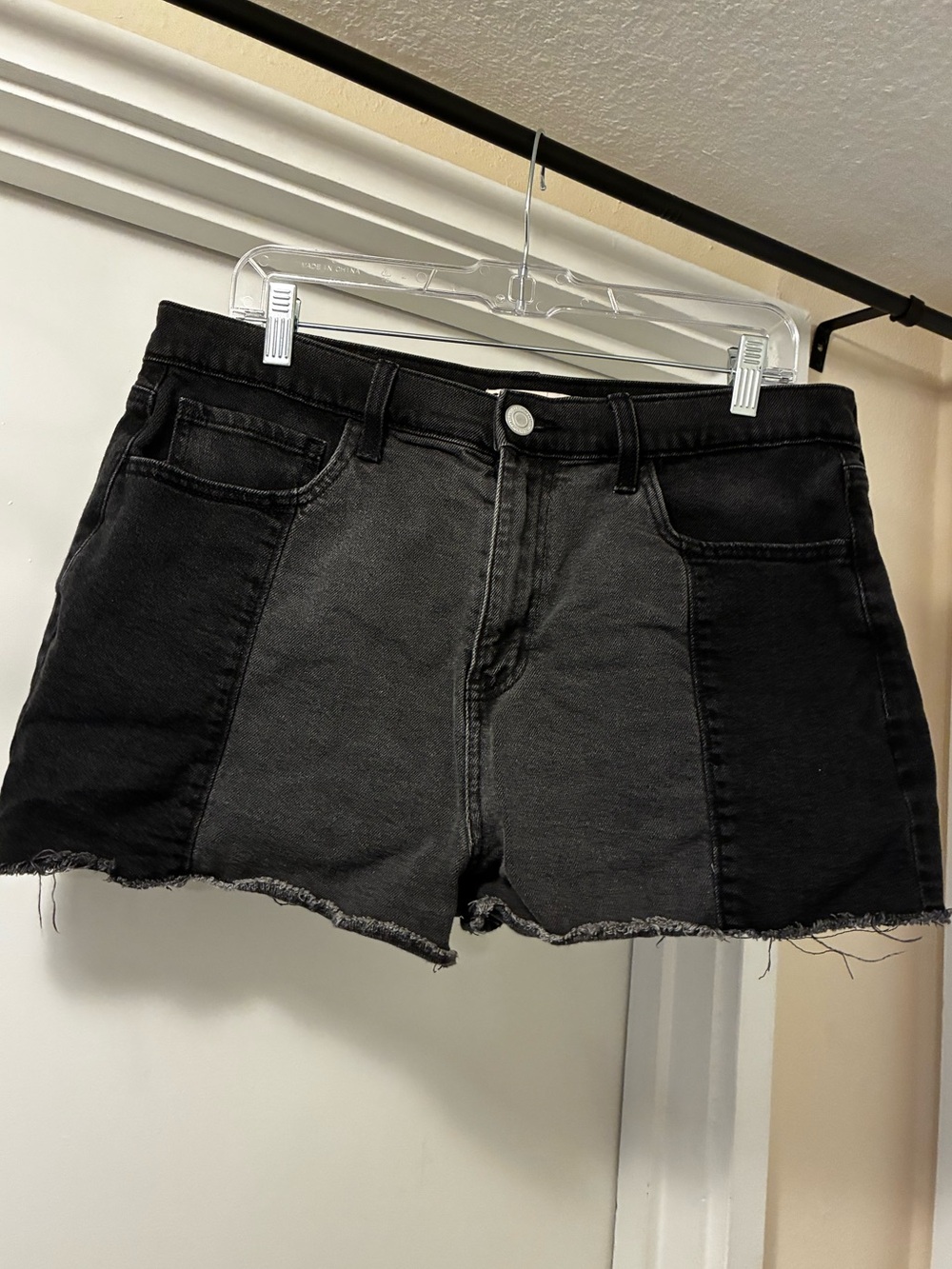 Y2K Black Grey Denim Patch Mini High Rise Mom Shorts